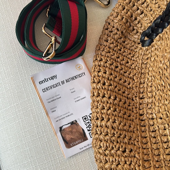 NEW Gucci Marmont GG Raffia Straw Tote Bag w Shoulder Strap - Picture 5 of 8